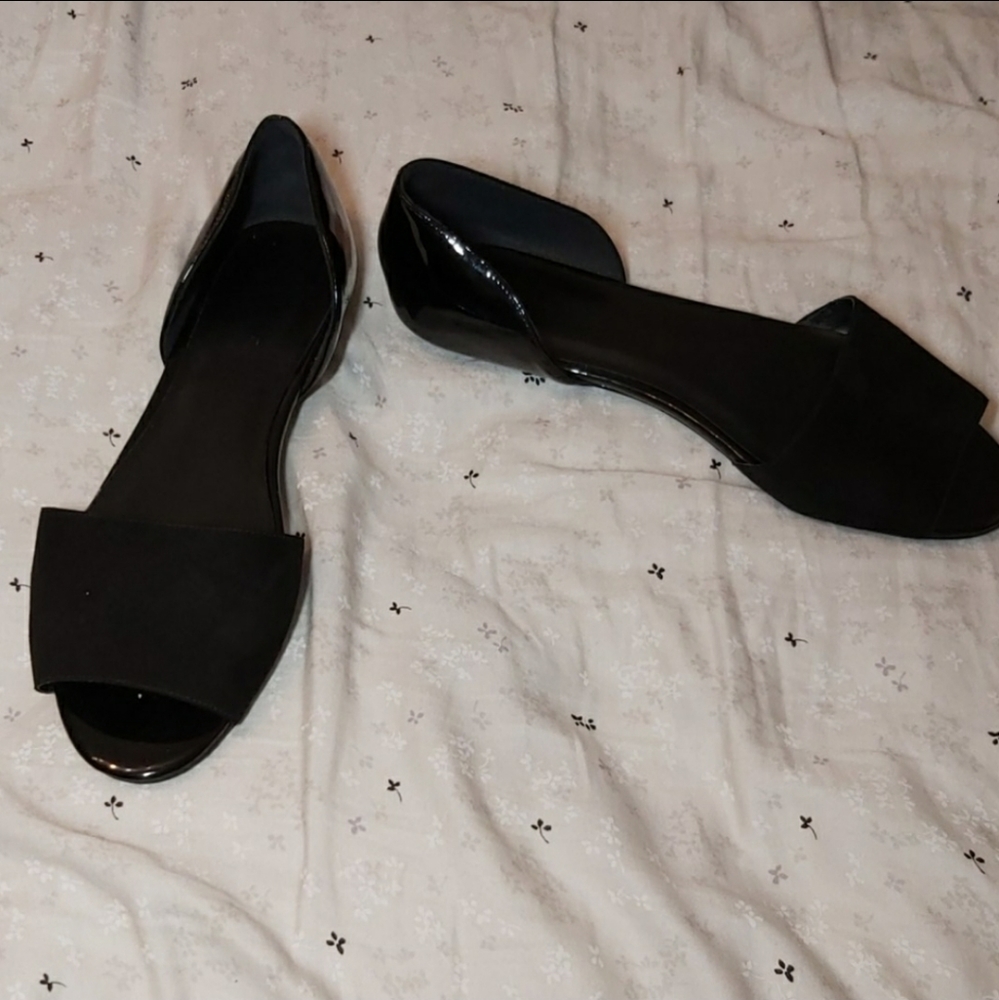 Nine West black d'orsay peep toe flats
